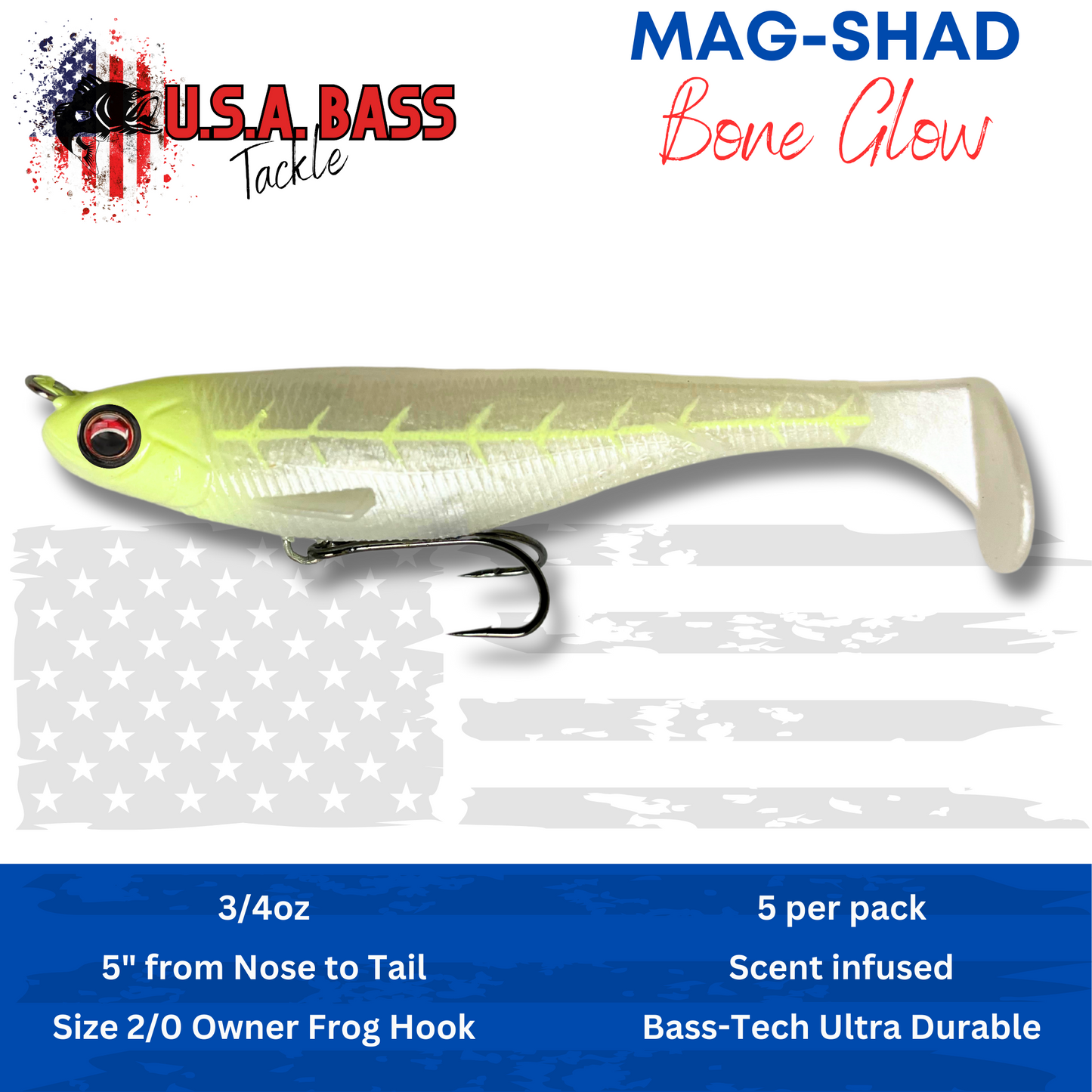 MAG-SHAD Paddle Tail Magnum Swimbaits - Bone Glow