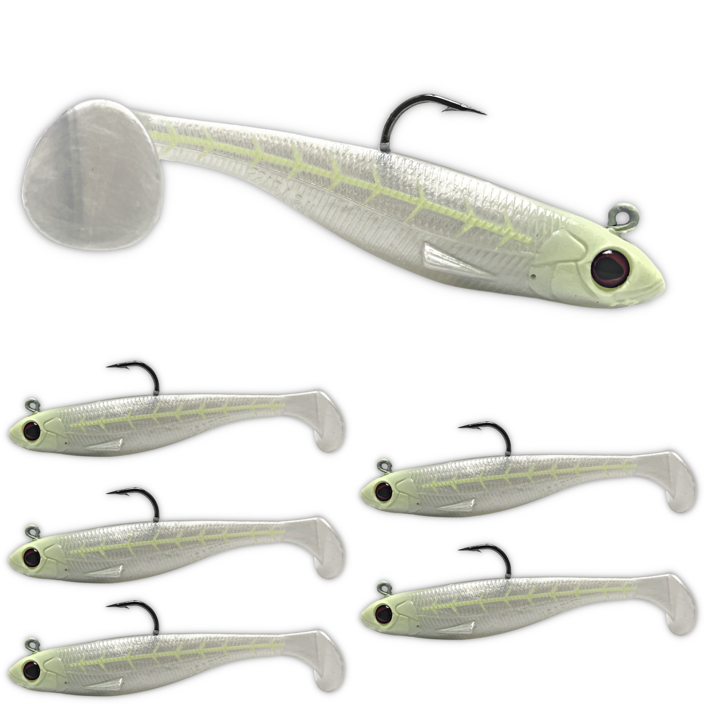 Patriot Shad Paddle Tail Swimbaits - Bone Glow