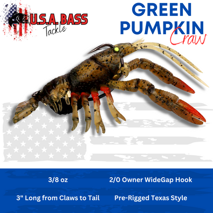 U.S.A. BASS CLUSTER BOMB CRAW - Green Pumpkin Craw - 3 pack