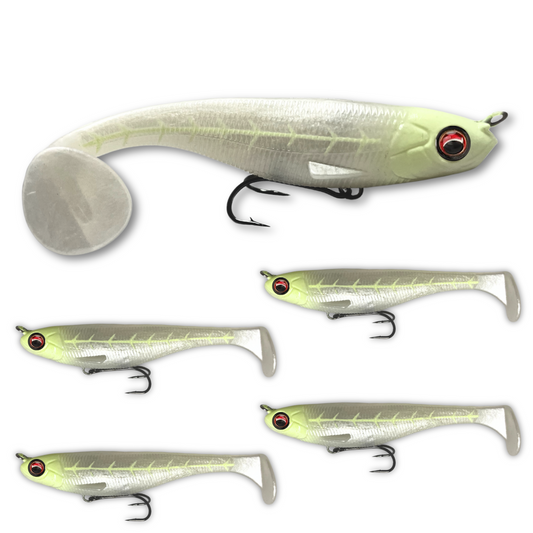 MAG-SHAD Paddle Tail Magnum Swimbaits - Bone Glow