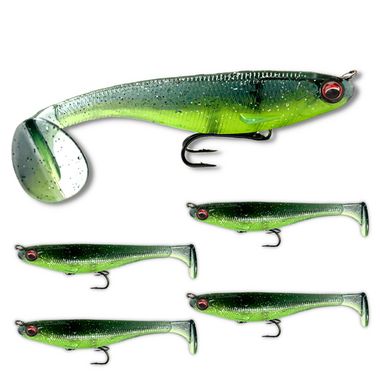 MAG-SHAD Paddle Tail Magnum Swimbaits - Chartreuse Electric Blue