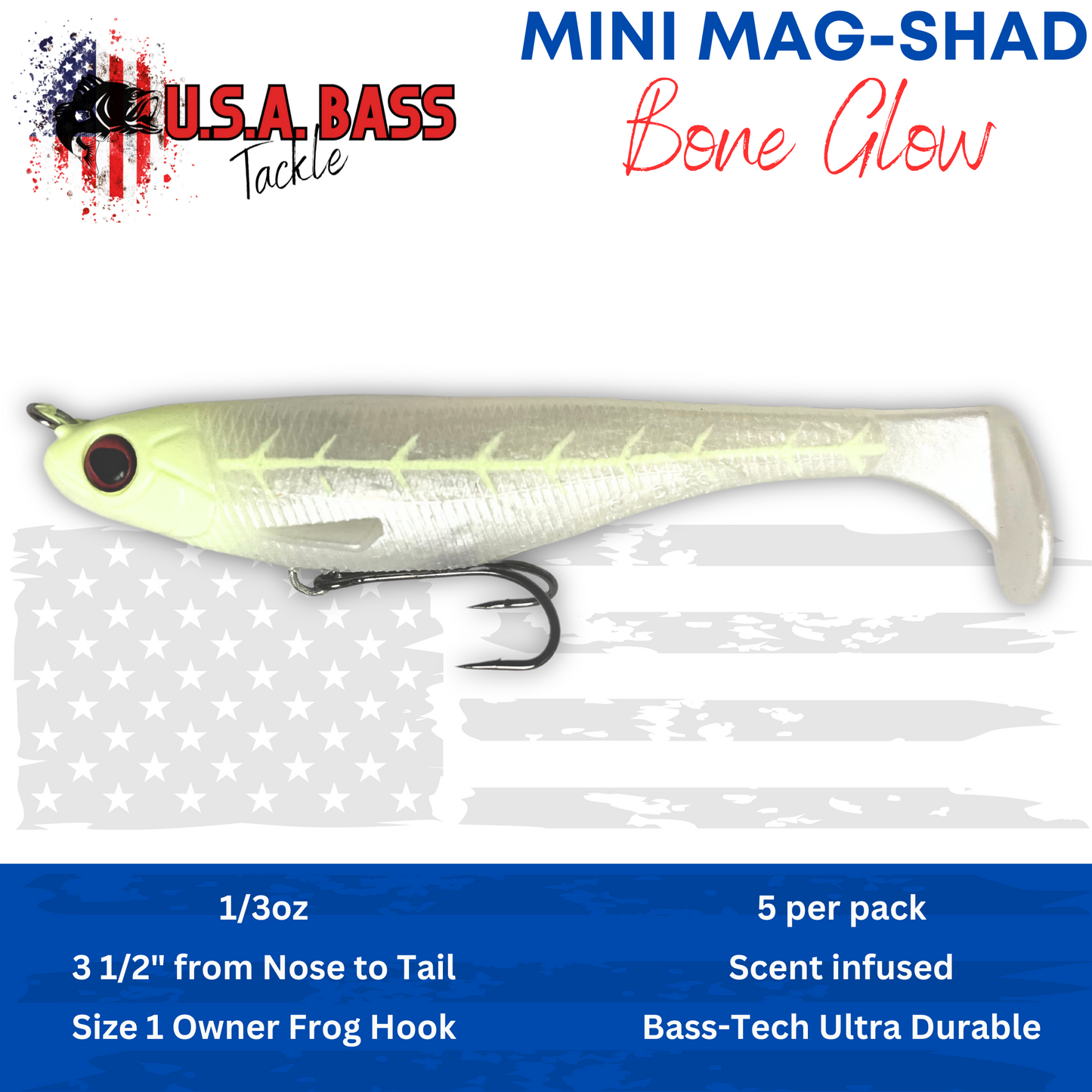 MAG-SHAD Paddle Tail Magnum Swimbaits - Bone Glow