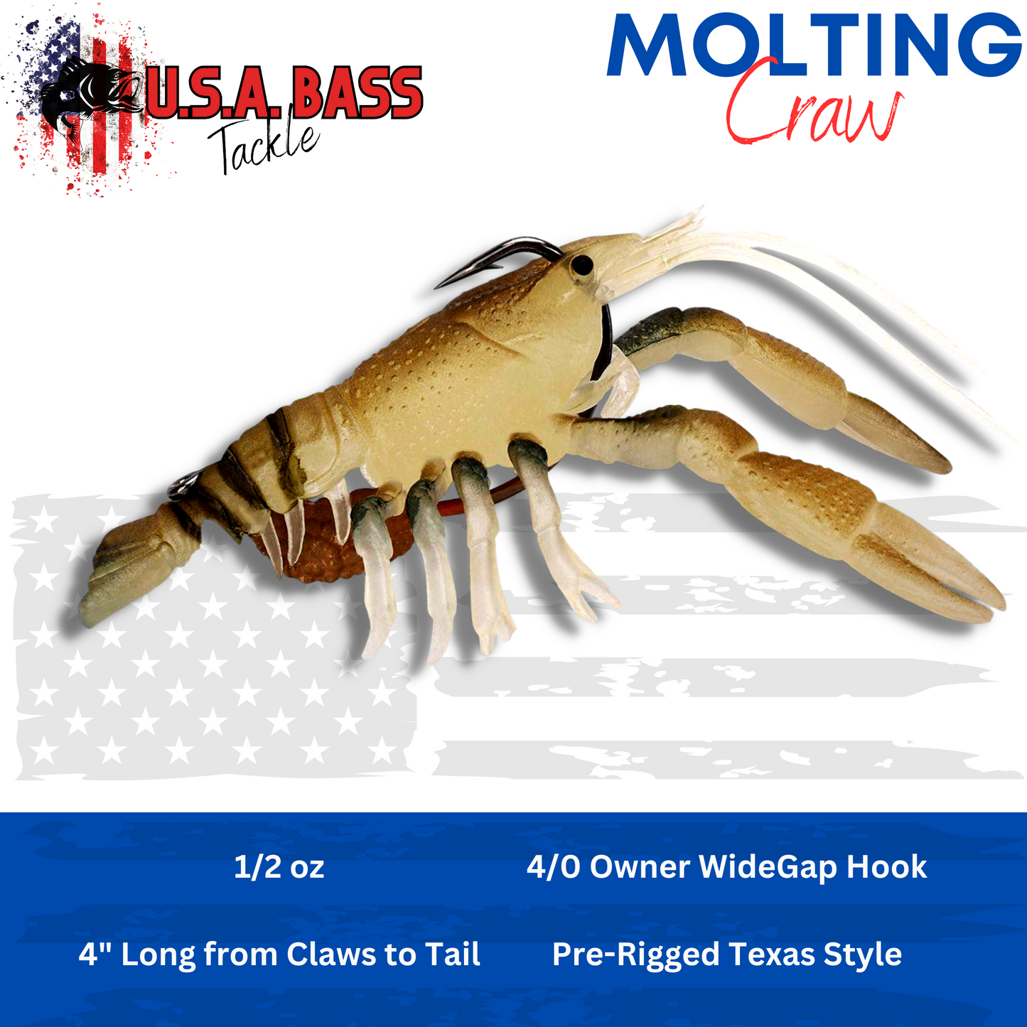 U.S.A. BASS CLUSTER BOMB CRAW - Molting Craw - 3 pack