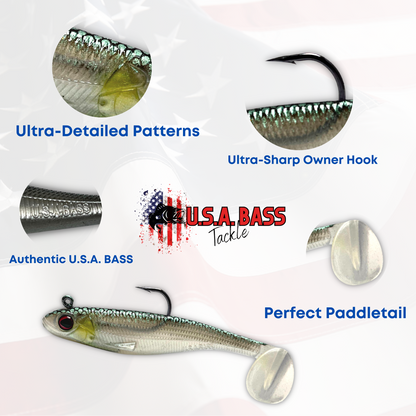 Patriot Shad Paddle Tail Swimbaits - Bone Glow