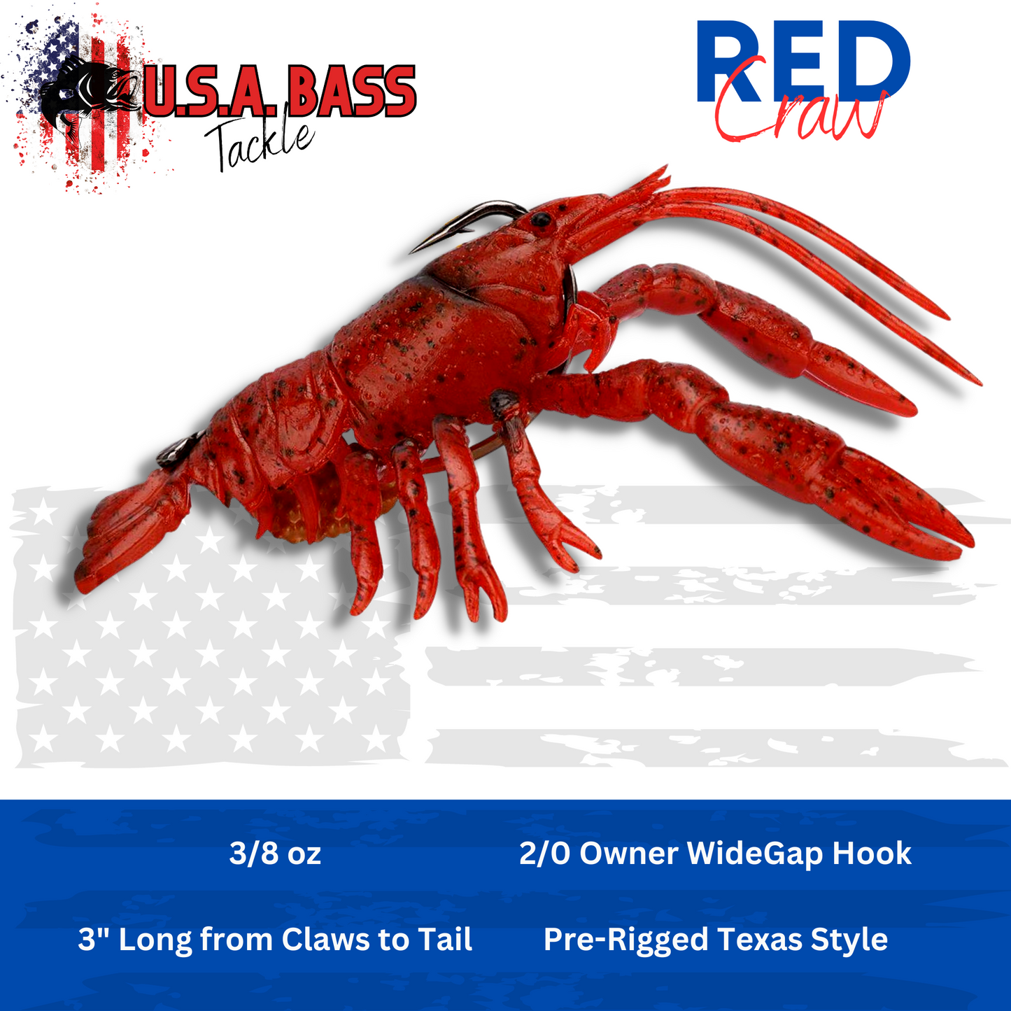 U.S.A. BASS CLUSTER BOMB CRAW - Red Craw - 3 pack