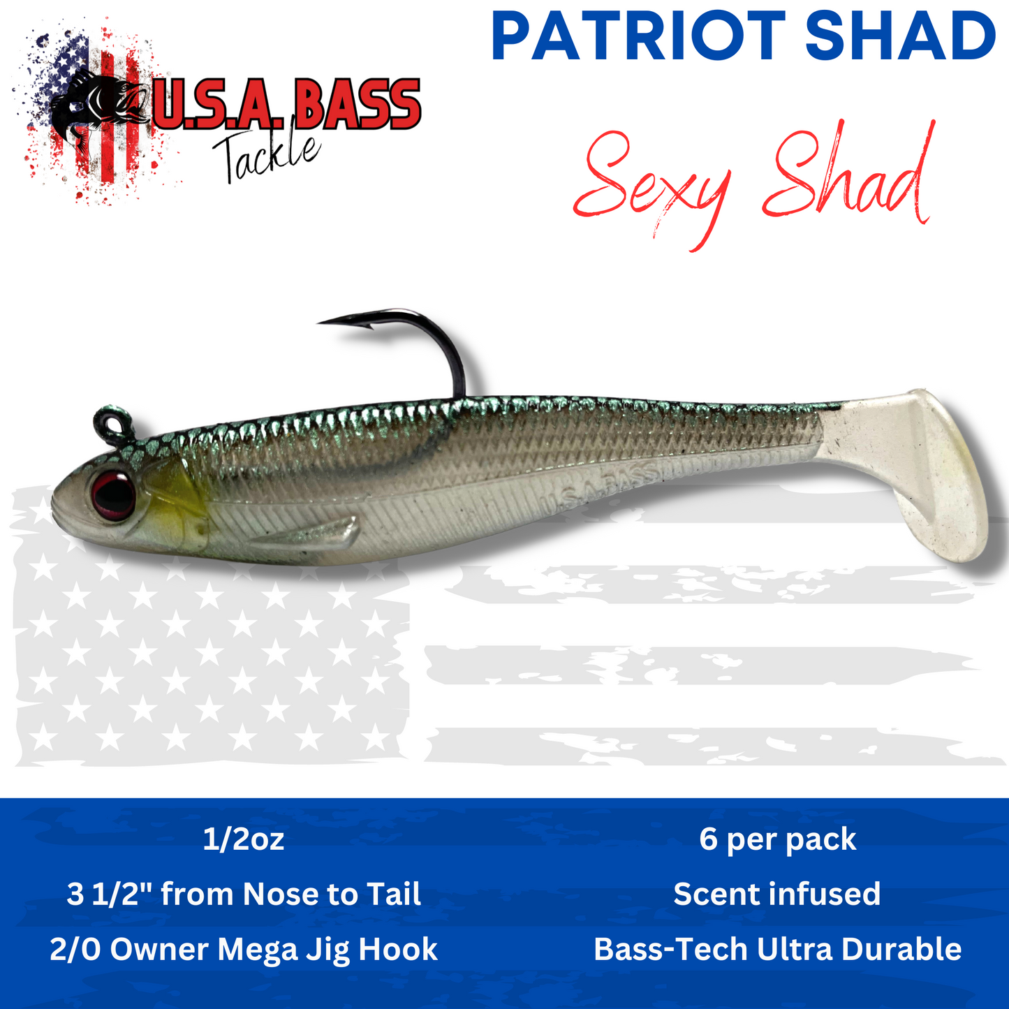 Patriot Shad Paddle Tail Swimbaits - Sexy Shad